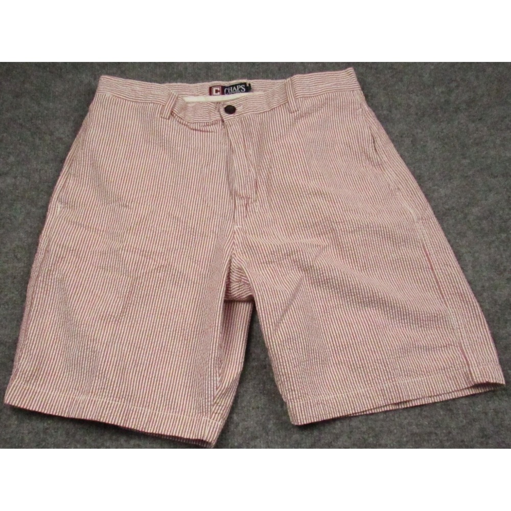 Chaps Shorts Men 34 Red White Seersucker Striped Flat Front Cotton Casual Summer